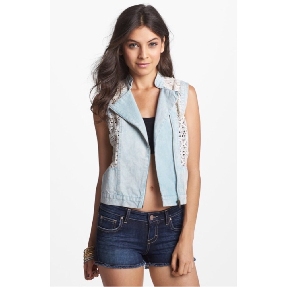 DENIM & CROCHET MOTO VEST